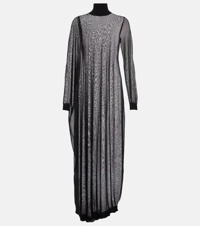 Alaïa Sheer High-neck Maxi Dress In Noir Alaia