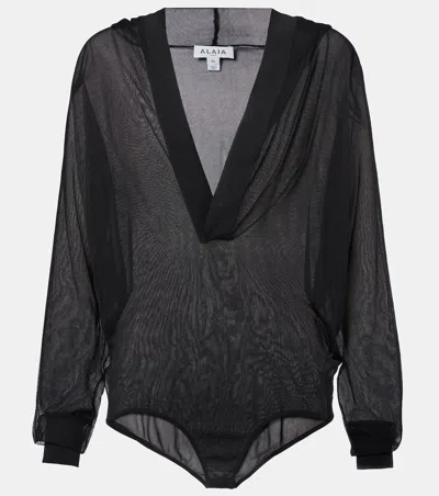 ALAÏA ALAÏA SHEER HOODED BODYSUIT