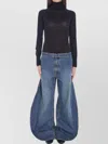 Alaïa Sheer Knit Turtleneck Bodysuit In Blue