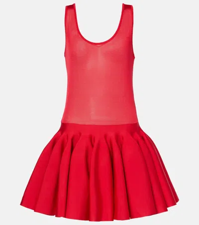 Alaïa Sheer Knitted Minidress In Red