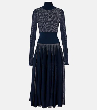 Alaïa Sheer Midi Dress In Blue