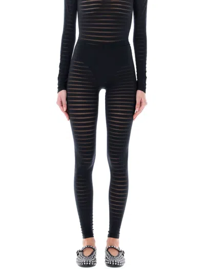 Alaïa Sheer Stripes High Waist Leggings For Women In Black_alaia