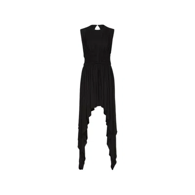 Alaïa Shirred Handkerchief Midi Dress In Black