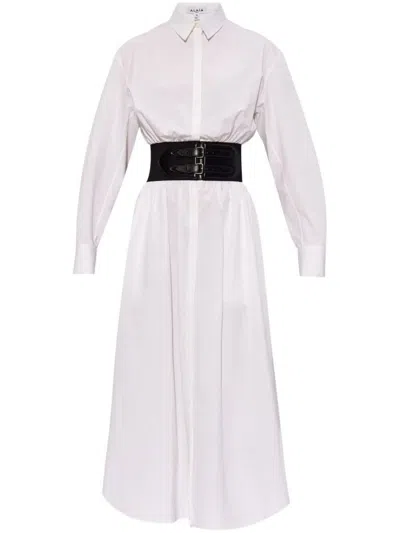 Alaïa Cotton Popeline Chemisier Dress With Belt In White