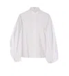 Alaïa Volume Sleeve Crewneck Top With Stand Collar In White