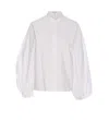 Alaïa Volume Sleeve Crewneck Top With Stand Collar In White
