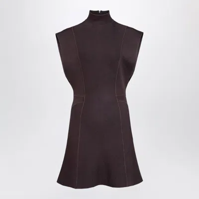 ALAÏA SHORT AUBERGINE SILK KNIT DRESS