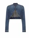 Alaïa Women Short Blue Denim Jacket In Blue