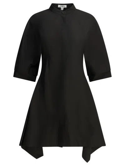 Alaïa Alaia Panelled Cotton Poplin Dress In Black