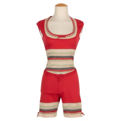 Pre-owned Alaïa Short Coral-color Mesh Jumpsuit, 1993 In Red