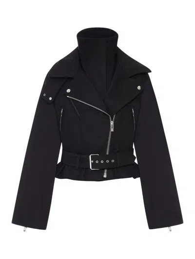 Alaïa Short Cotton Biker Jacket With Belt In Black