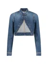 Alaïa Women Short Blue Denim Jacket In Blue