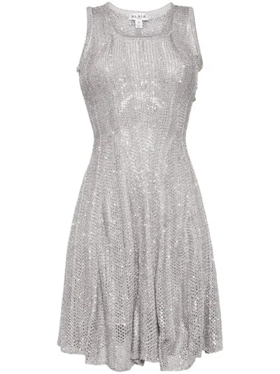 Alaïa Alaia Short Silver Sequin Dress