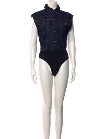 Pre-owned Alaïa Short Sleeve Bodysuit In Blue