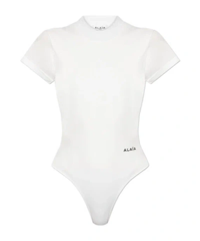 Alaïa Women's Logo-embroidered Bodysuit T-shirt In White