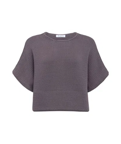 Alaïa Short-sleeve Knitted Top In Purple