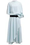 Alaïa Asymmetric Draped Leather-trimmed Cady Midi Dress In Menthe Pastel