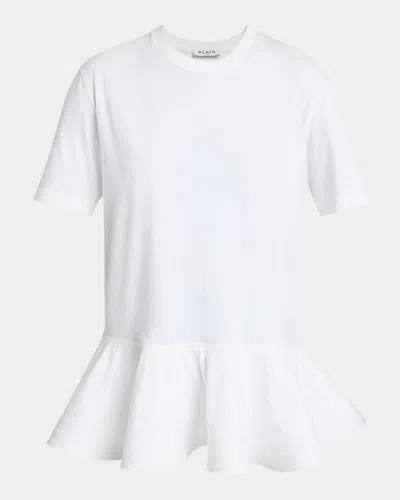 ALAÏA SHORT-SLEEVE PEPLUM T-SHIRT