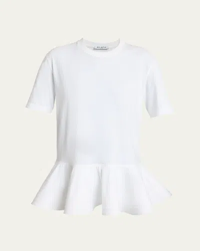ALAÏA SHORT-SLEEVE PEPLUM T-SHIRT