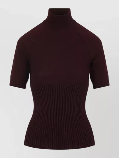 Alaïa Short Sleeve Rib Knit Turtleneck Top In Brown