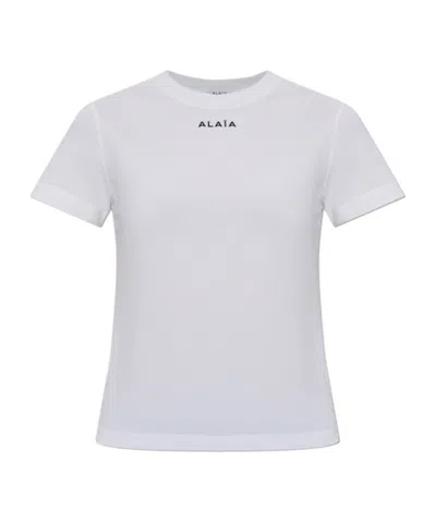 ALAÏA ALAÏA LOGO EMBROIDERED CREWNECK T-SHIRT