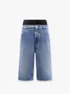 Alaïa Denim Bermuda Shorts With Ribbed Band In Blue