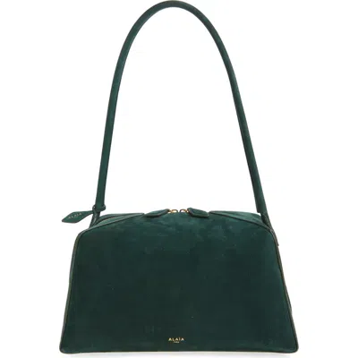 Alaïa Le Bulldog Medium Nubuck Shoulder Bag In Green