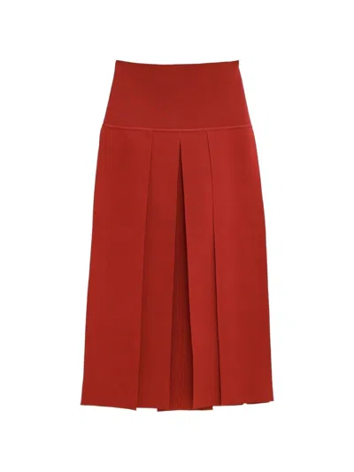 Alaïa Silk Blend Midi Skirt In Red