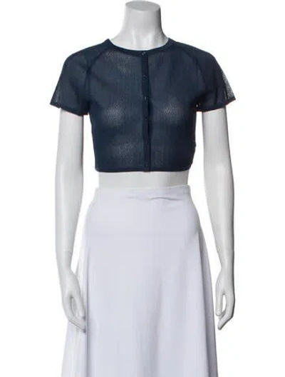 Pre-owned Alaïa Silk Crew Neck Crop Top In Blue