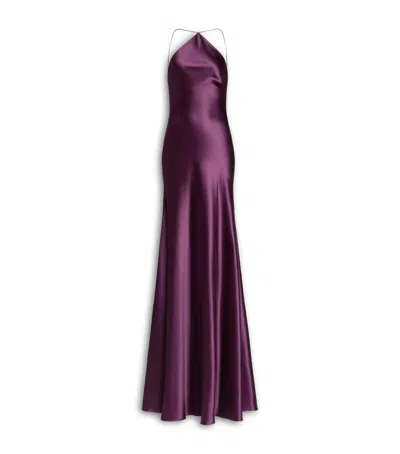 Alaïa Silk Curved Maxi Dress In Purple