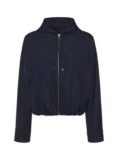 Alaïa Silk Hooded Windbreaker In Blue
