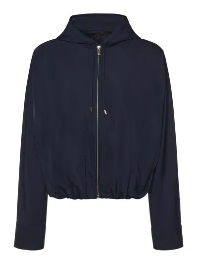 Alaïa Silk Hooded Windbreaker In Blue
