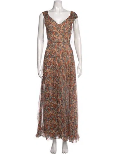 Pre-owned Alaïa Silk Long Dress In Orange