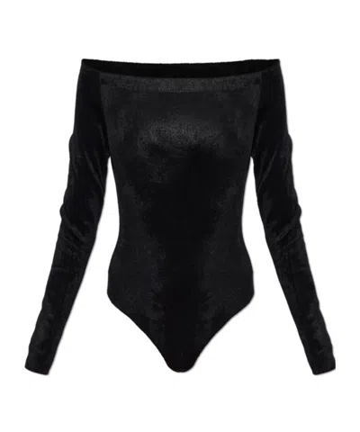 Alaïa Silk Long-sleeve Bodysuit In Black