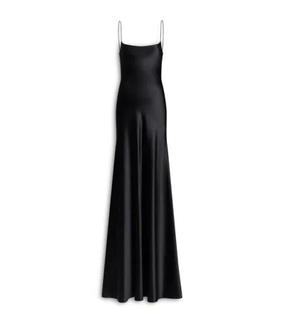 Alaïa Silk Satin Maxi Dress In Black