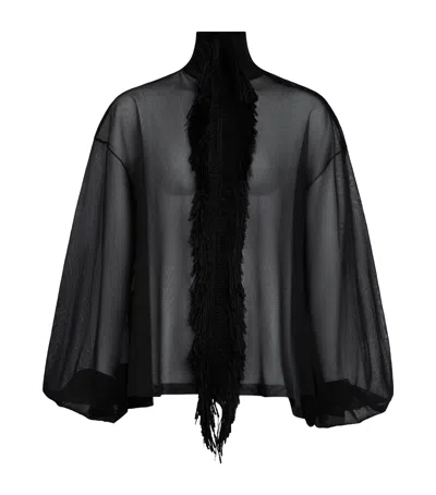 Alaïa Silk Sheer Fringed Blouse In Black