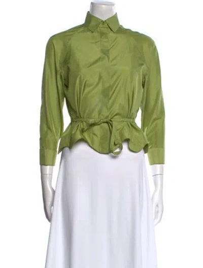 Pre-owned Alaïa Silk Three-quarter Sleeve Crop Top In Green