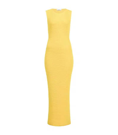 Alaïa Silk Waffle Godets Midi Dress In Yellow