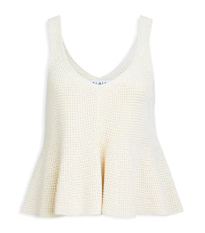Alaïa Silk Waffle Godets Crop Top In White