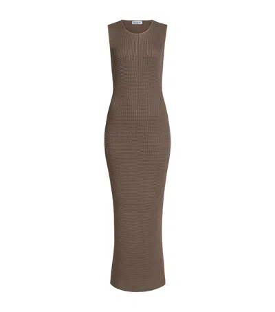 Alaïa Silk Waffle Godets Midi Dress In Brown