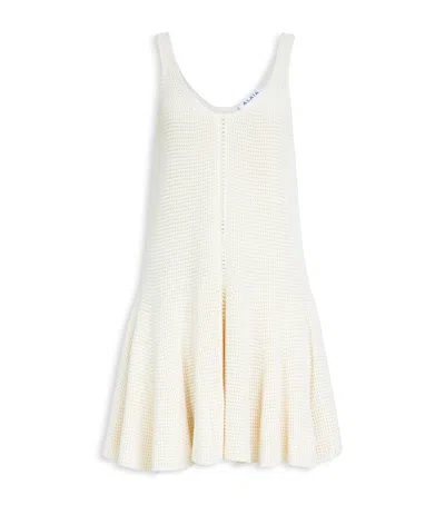 Alaïa Silk Waffle-knit Godet Mini Dress In White