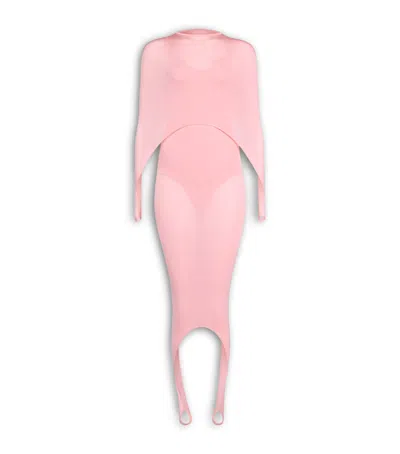 Alaïa Asymmetric Caped Silk-blend Midi Dress In Pink