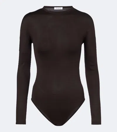 Alaïa Silk-blend Jersey Bodysuit In Brown