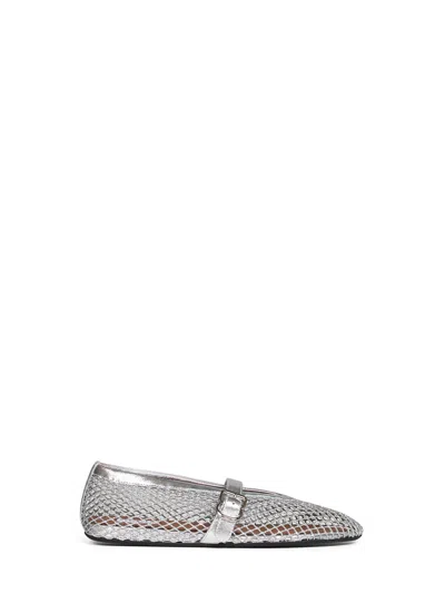 Alaïa Silver Laminated Fishnet And Metallic Nappa Leather Ballet Flats In Black