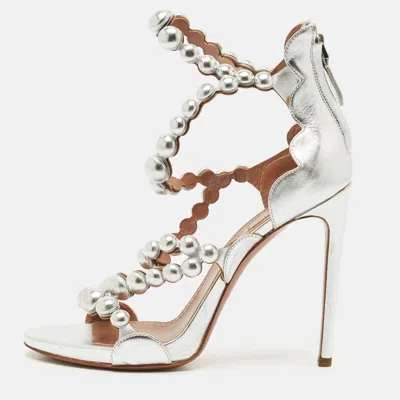 Pre-owned Alaïa Silver Leather Bombe Strappy Sandals Size 39