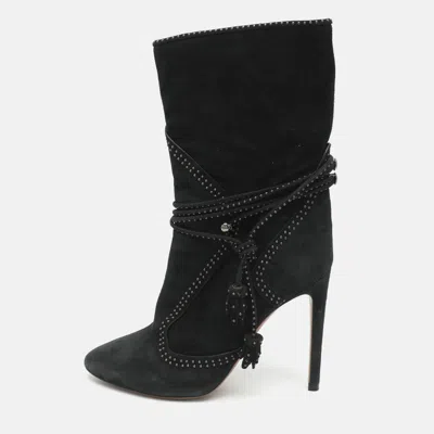 Pre-owned Alaïa Size 36 Black Suede Studded Tassel Mid Calf Boots