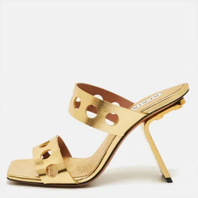 Pre-owned Alaïa Size 36 Metallic Gold Cut Leather Slide Sandals