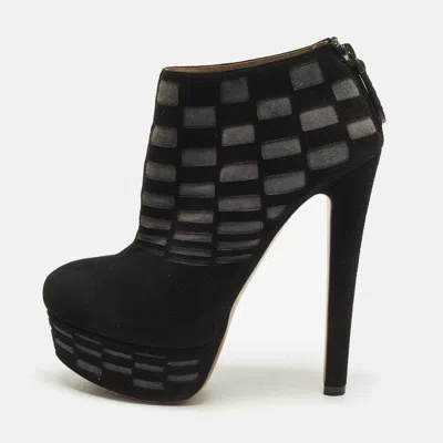 Pre-owned Alaïa Size 36.5 Black/grey Suede Platform Ankle Length Boots