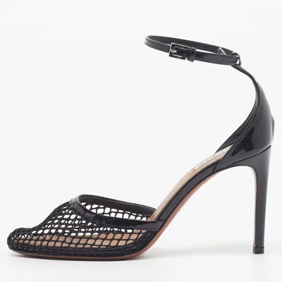 Pre-owned Alaïa Size 37 Black Mesh And Patent Leather Ankle Strap Pumps