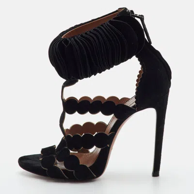 Pre-owned Alaïa Size 37 Black Suede Open Toe Ankle Strappy Sandals